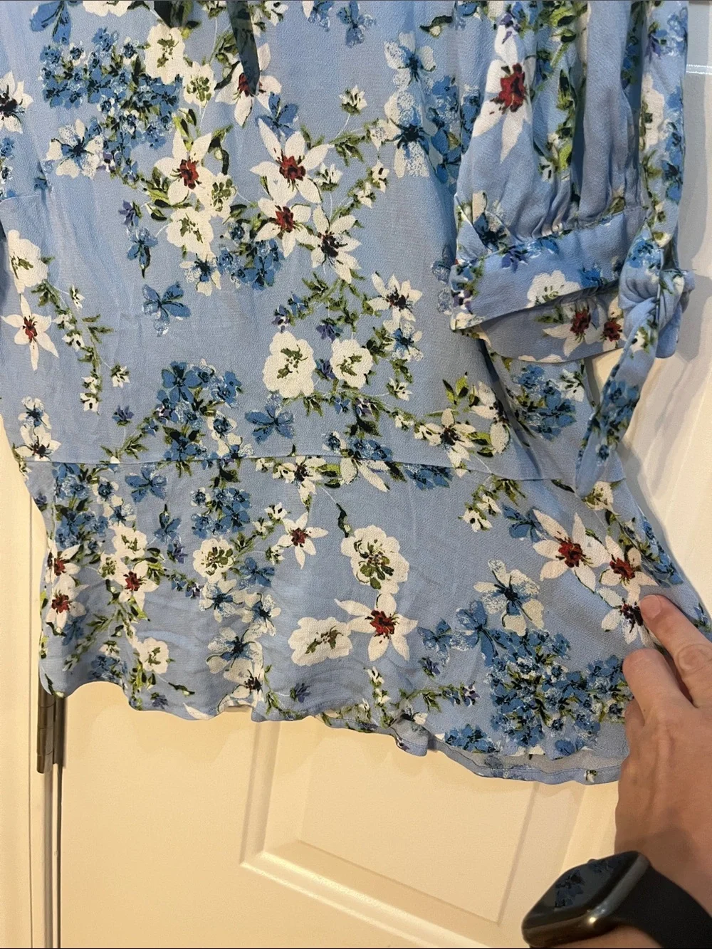 Banana Republic Light Blue Floral Tie-Sleeve Blouse
